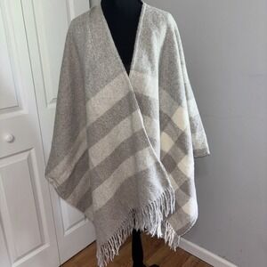 Eileen Fisher Stripe 100% Alpaca Blanket Shawl Poncho Open Front Cape O/S